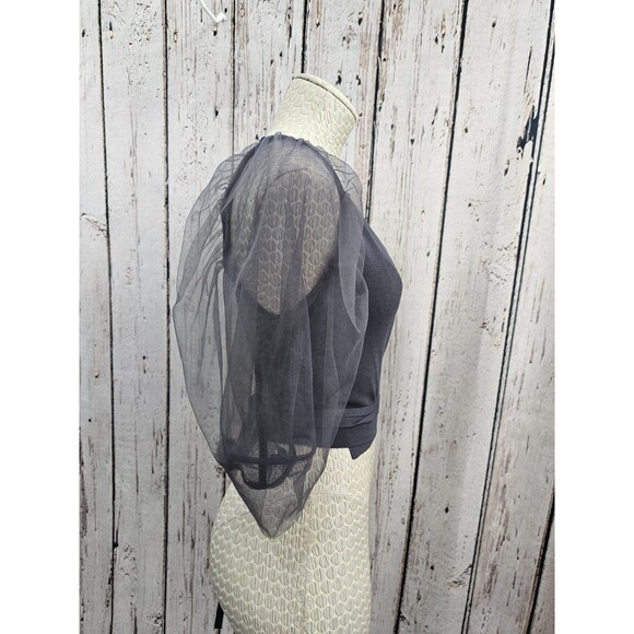 Zara Womens S Sheer Puff Sleeve Wrap Tie Cropped‎ Top Blouse Shirt Gray EUC - Picture 4 of 7